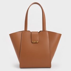 Charles & Keith Osiris Metallic Accent Trapeze Tote - Chocolate Brown